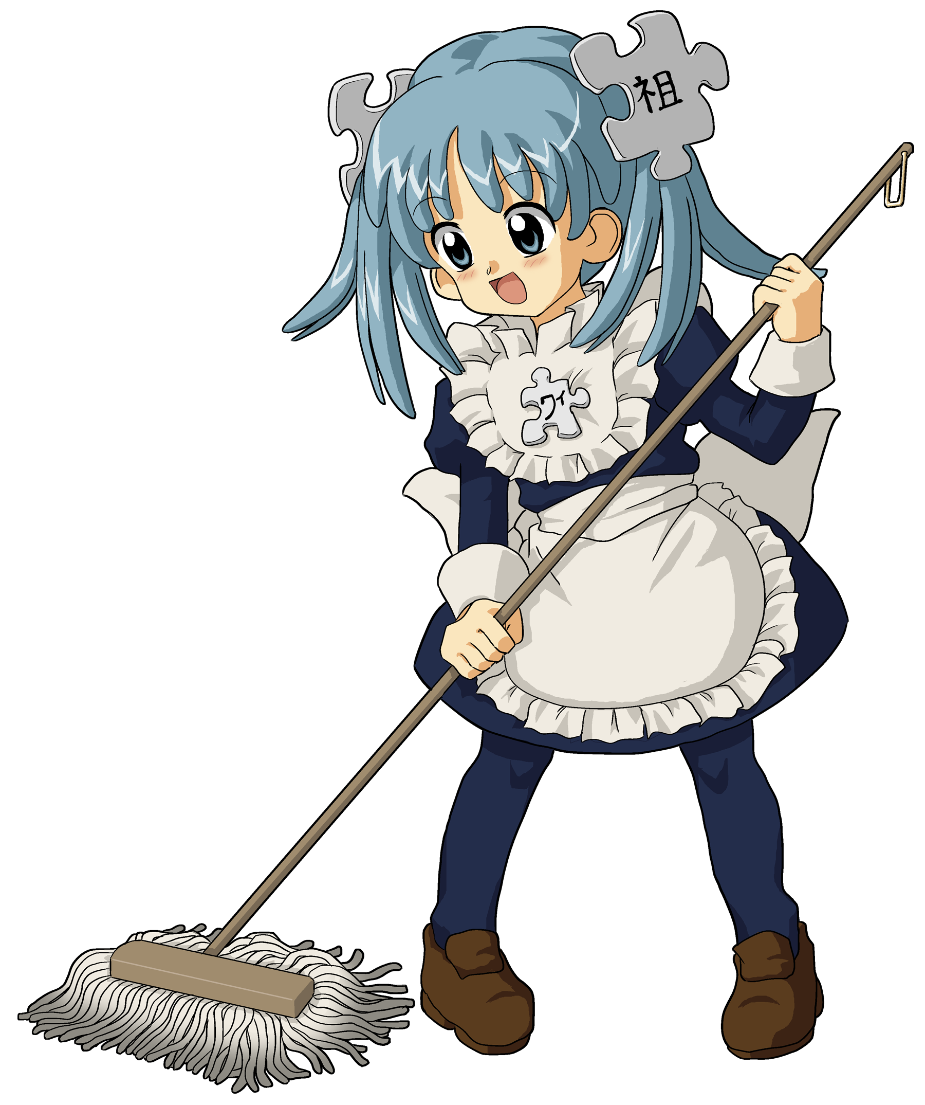 Wikipe-tan with a mop, cleaning up. A visual metaphor for chipping away at Wikipedia's funding gap.